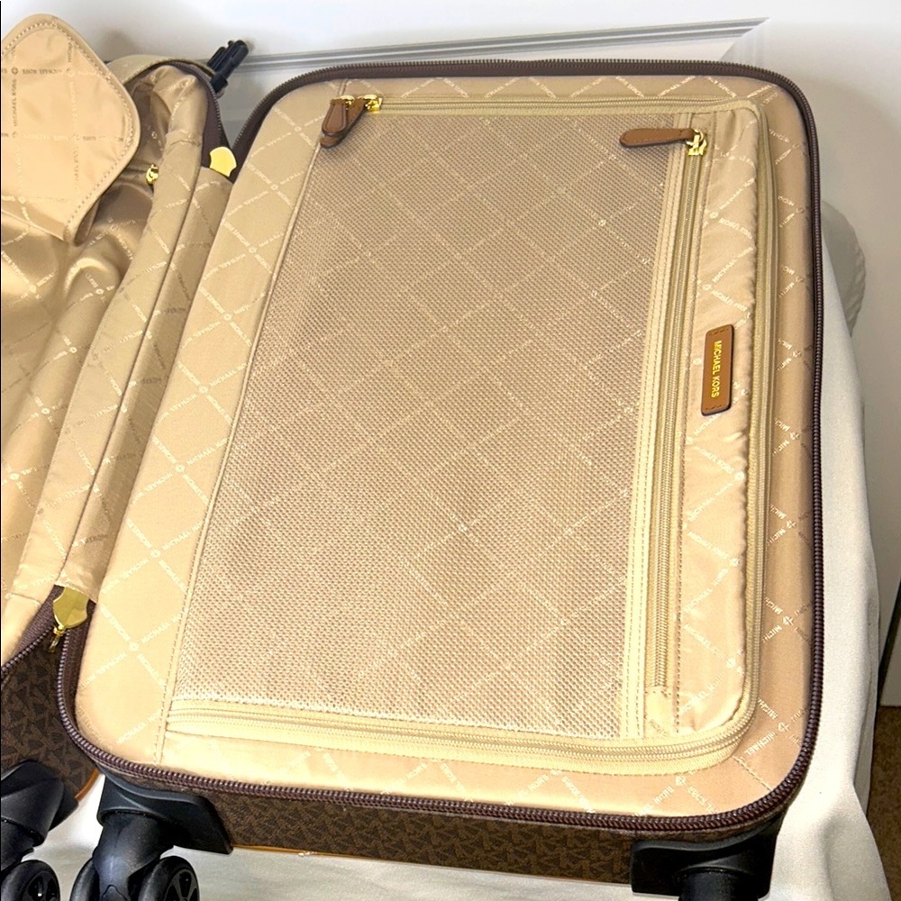 Michael Kors Travel Small Trolley Brown and Tan Monogram Leather Gold Hardware - Picture 10 of 13